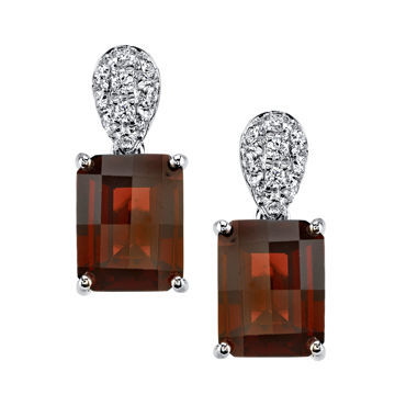 14Kt White Gold Emerald Cut Pyrope Garnet and Pave Set Diamond Earrings