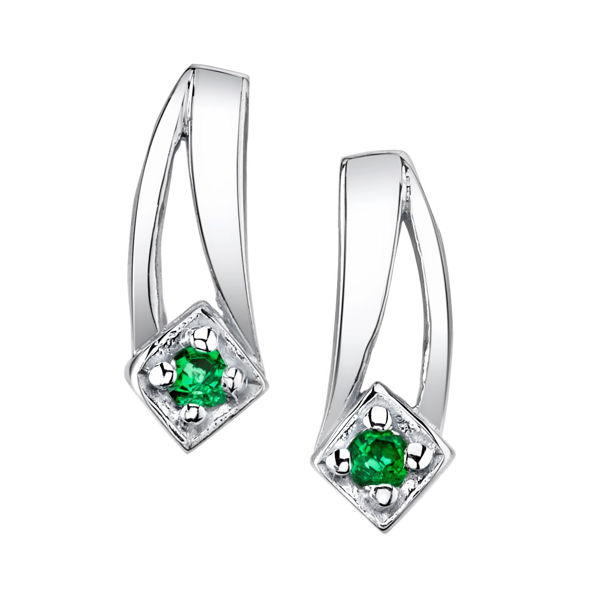 14Kt White Gold Double Swoosh Emerald Earrings