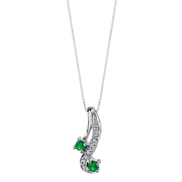 14Kt White Gold Curved Emerald and Diamond Pendant