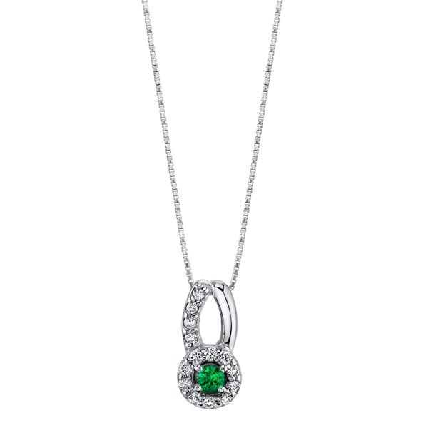 14Kt White Gold Halo Style Emerald and Diamond Ribbon Bale Pendant
