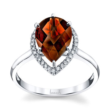 14Kt White Gold Classic Pyrope Garnet and Halo Diamond Ring