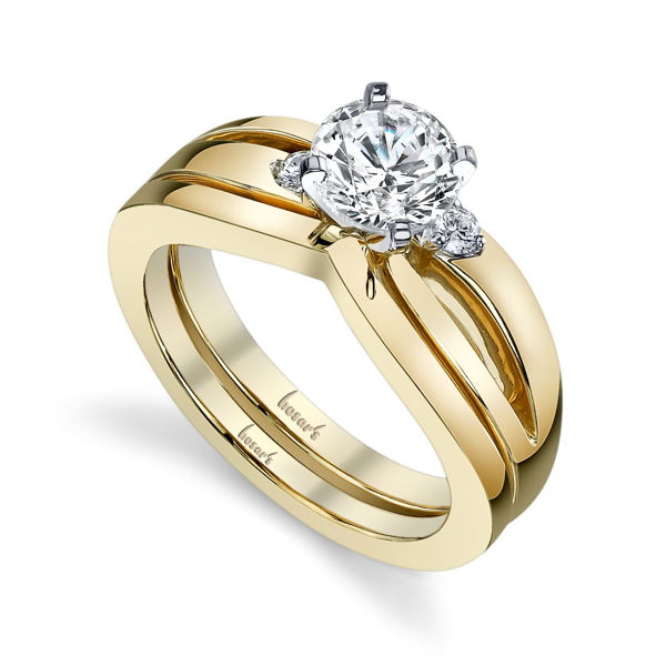 14Kt Yellow Gold Up to Date Three Stone style Split Shoulder Diamond Engagement Ring. *Center Diamond not included.