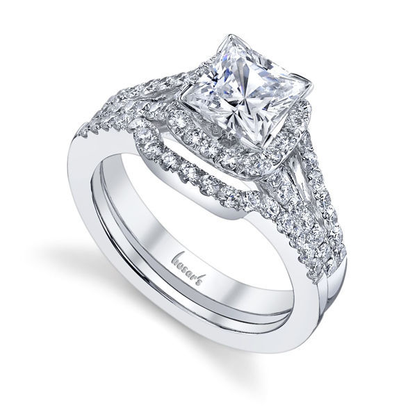 14Kt White Gold Split Shoulder Halo Diamond Engagement Ring. *Center Diamond not included.