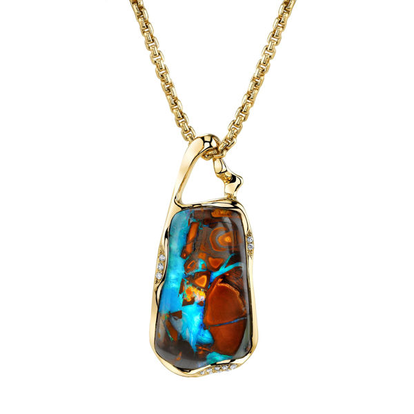 14Kt Yellow Gold One-Of-A-Kind Boulder Opal Pendant