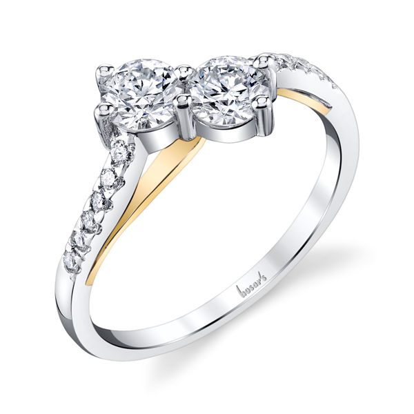 14Kt White and Yellow Gold Curved Double Bypass Two-Stone Diamond Ring