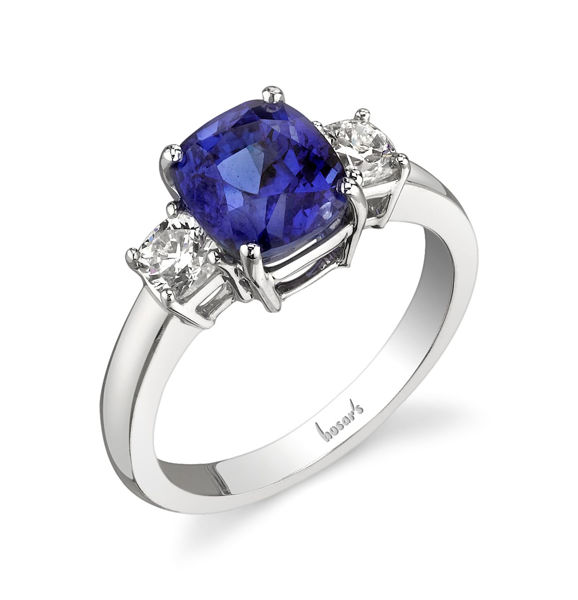 14Kt. White Gold Three Stone Style Sapphire and Royal Princess Diamond Ring
