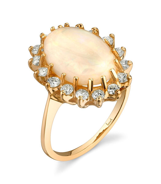 14Kt Yellow Gold Distinctive Halo Style Oval Opal and Diamond Ring