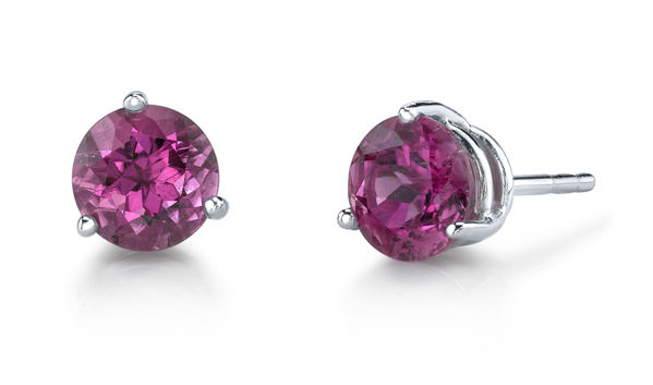 14Kt. White Gold Traditional Stud Style Pink Tourmaline Earrings
