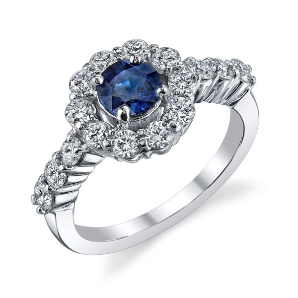14Kt. White Gold Halo Style Sapphire and Diamond Ring