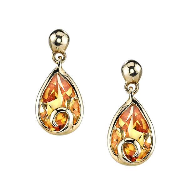 14Kt Yellow Gold Swirl Accent Pear Shaped Citrine Drop Earrings