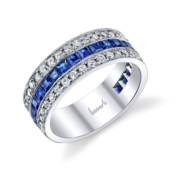 14Kt. White Gold Vintage Style Princess Cut Sapphire and Round Diamond Ring