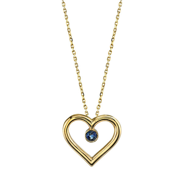 14Kt. Yellow Gold Open Heart Design Sapphire Pendant