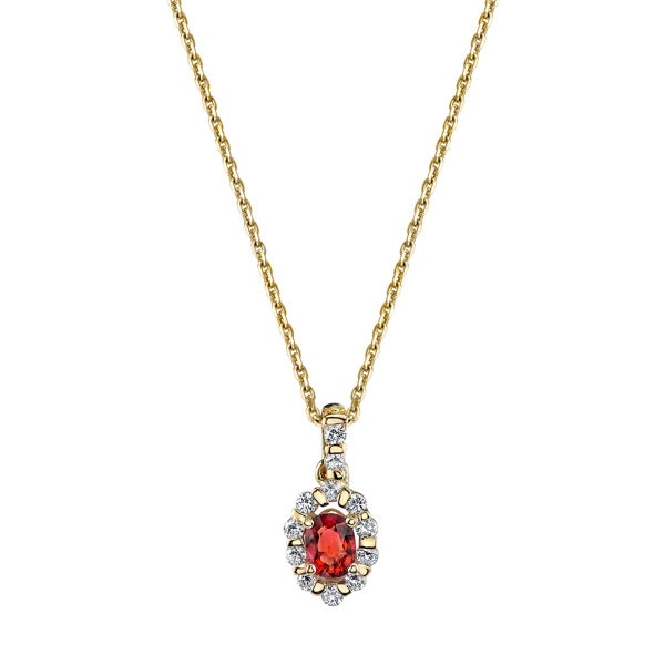 14Kt. Yellow Gold Classic Halo Style Ruby and Diamond Pendant