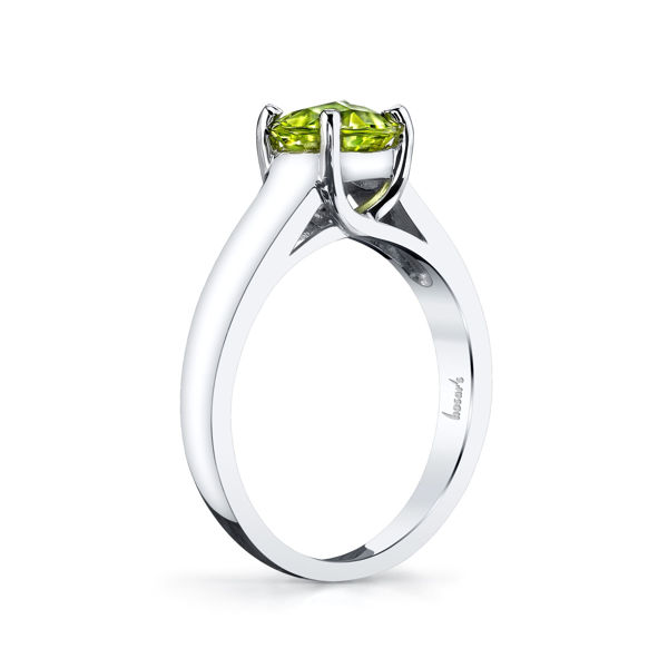 14Kt White Gold Round Peridot Trellis Style Solitaire Ring