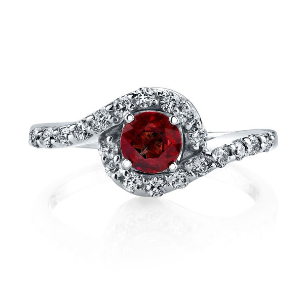 14Kt. White Gold Modern Halo Style Ruby and Diamond Ring