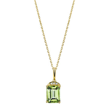 14Kt Yellow Gold Classic Style Emerald Cut Peridot with Diamond Accent Pendant