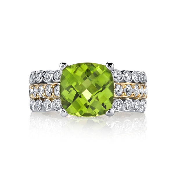 14Kt. White and Yellow Gold Distinctive Style Peridot and Diamond Ring
