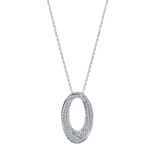 14Kt White Gold Oval Pendant with Pave Diamonds