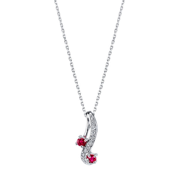 14Kt. White Gold Curved Design Ruby and Diamond Pendant