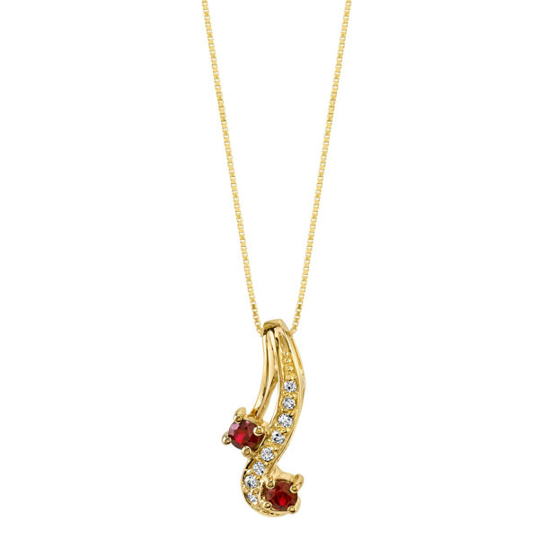14Kt. Yellow Gold Curved Design Ruby and Diamond Pendant