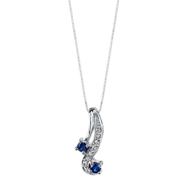 14Kt. White Gold Curved Design Sapphire and Diamond Pendant