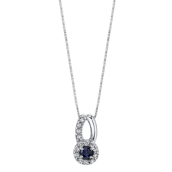 14Kt. White Gold Halo Style Sapphire and Diamond Pendant