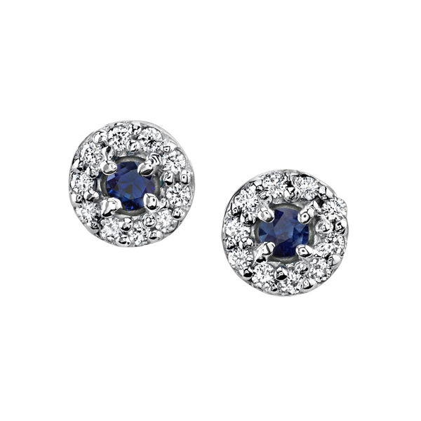 14Kt. White Gold Classic Halo Style Sapphire and Diamond Earrings