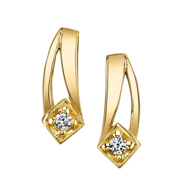 14Kt Yellow Gold Diamond Earrings with Double Swoosh Design