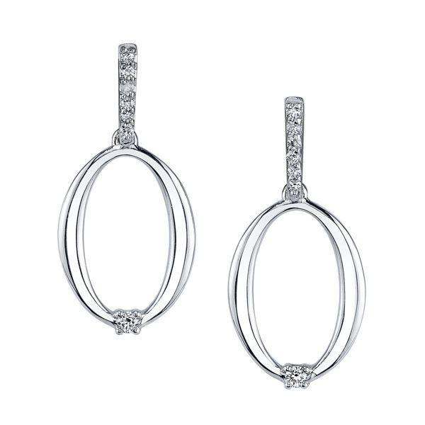 14Kt White Gold Oval Dropstyle Diamond Earrings