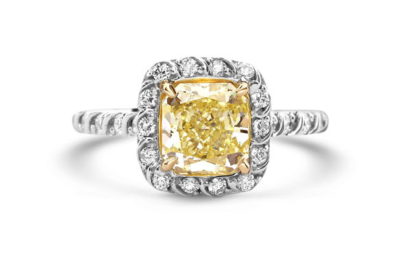 14Kt White Gold Radiant Fancy Yellow Diamond Ring