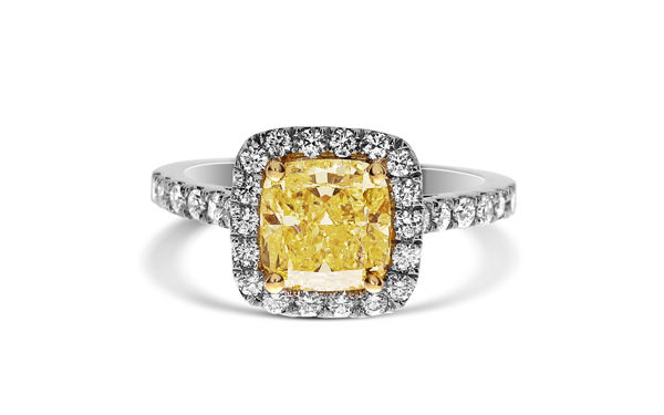14Kt Gold Cushion Fancy Intense Yellow Diamond Ring