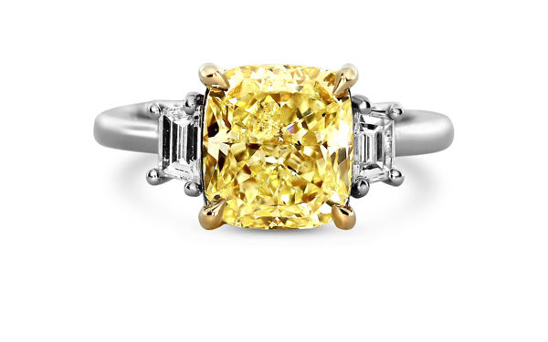 14Kt White Gold Fancy Yellow Three-Stone Diamond Ring