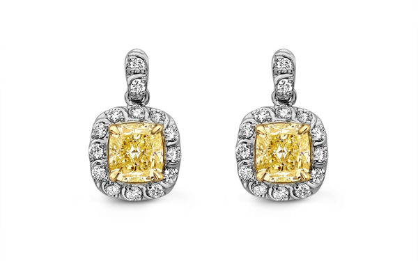 14Kt White Gold Yellow Diamond Earrings