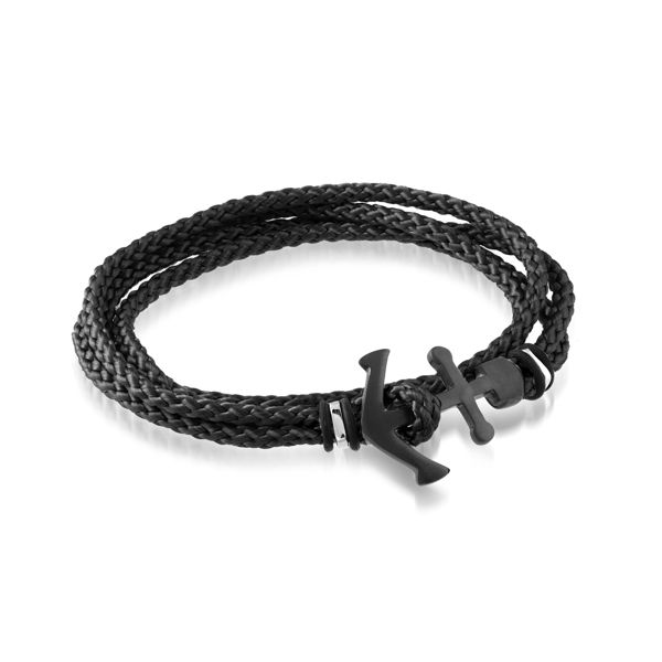 Italgem Men’s Cord Bracelet with Black Stainless Steel Anchor Clasp