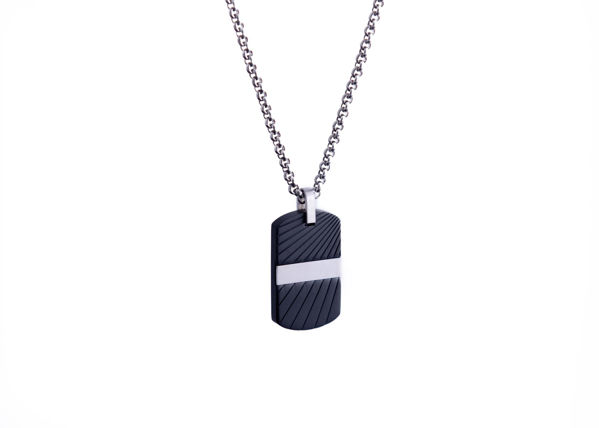 Italgem Black and White Stainless Ion Plated Dog Tag with Box Chain