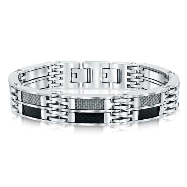 Italgem Men’s Stainless Ion Plated Bracelet with Carbon Fiber Accents