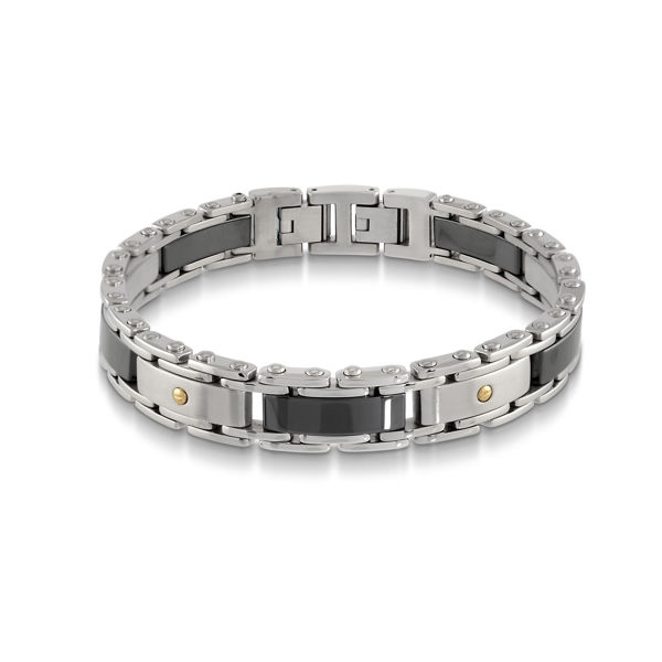 Italgem Men’s Stainless Ion Plated Bracelet with Black Accents