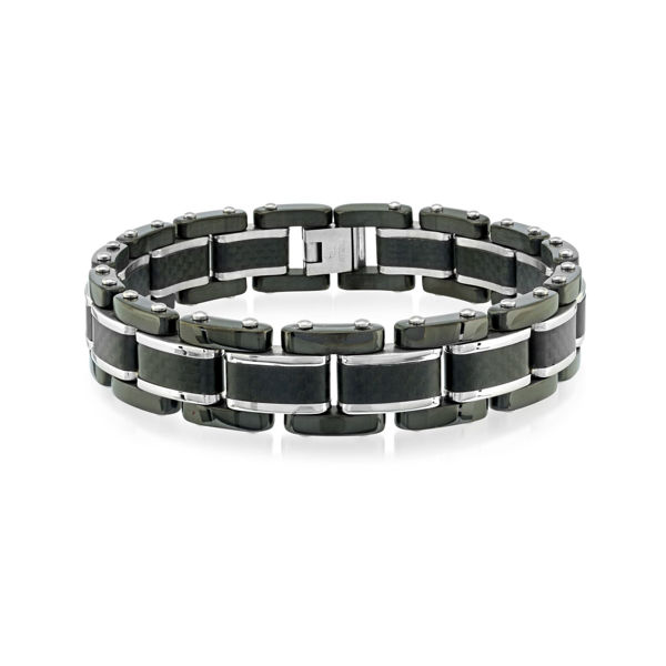 Italgem Men’s Stainless Ion Plated Bracelet with Black Carbon Fiber