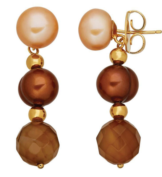 Chocolate Freshwater Pearls and Agate Bead dangle earrings