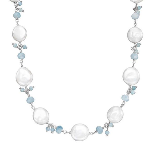 Solstice Coin Pearl and Aquamarine Necklace