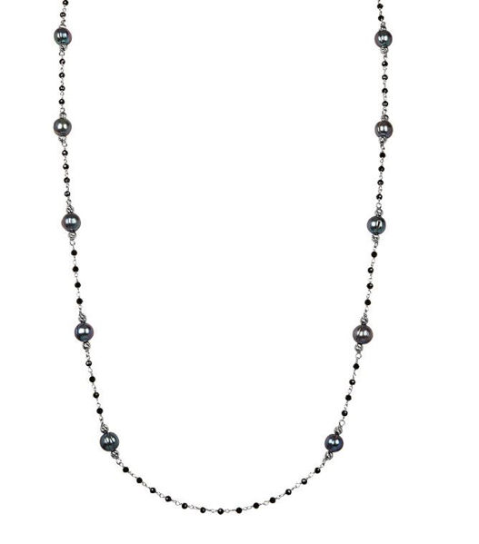 After Dark 36.5" necklace with Peacock Pearls and Black Spinel