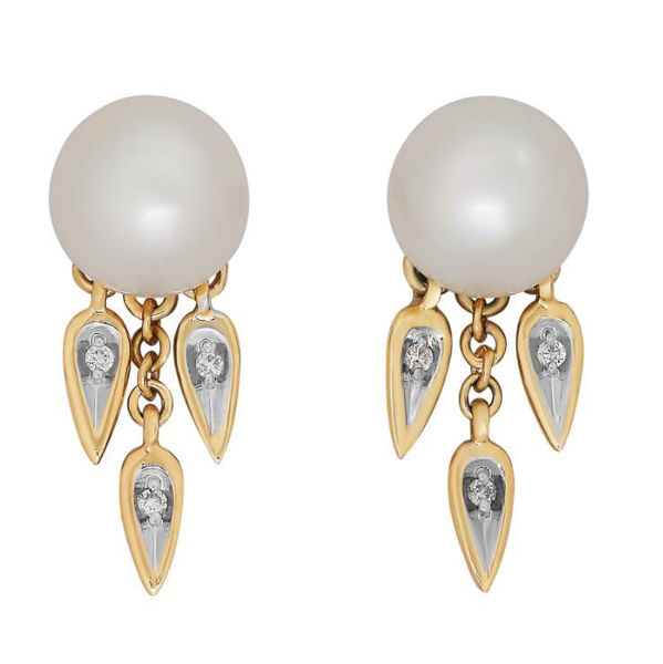 Diamond Drop Cultured Pearl and Diamond Earrings