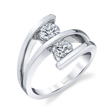 14Kt White Gold Contemporary Two Stone Diamond Ring