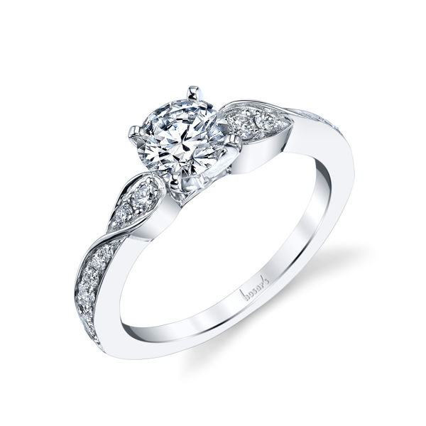 14Kt White Gold Classic Engagement Ring with milgrain detail.