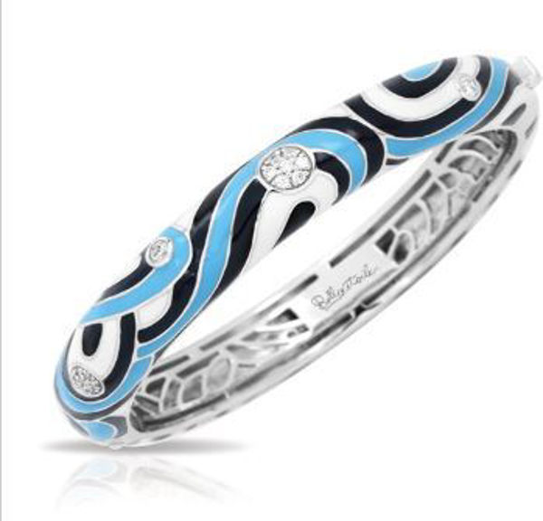 Sterling Silver Vortice Blue, Black and White Enamel angle Bracelet.