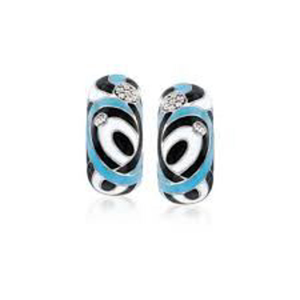 Sterling Silver Vortice Blue, Black & White Enamel Hoop Earrings.