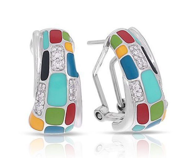 Sterling Silver Mosaica Multicolored Enamel Earrings.