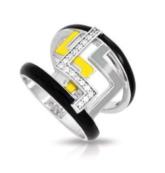 Sterling Silver Convergence Black, Grey & Yellow Enamel Ring.