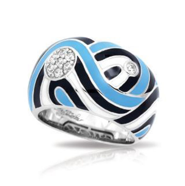 Sterling Silver Vortice Blue, Black & White Enamel Ring.