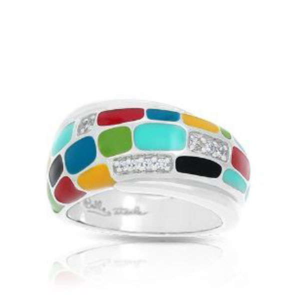 Sterling Silver Mosaica Multicolor Enamel Ring.
